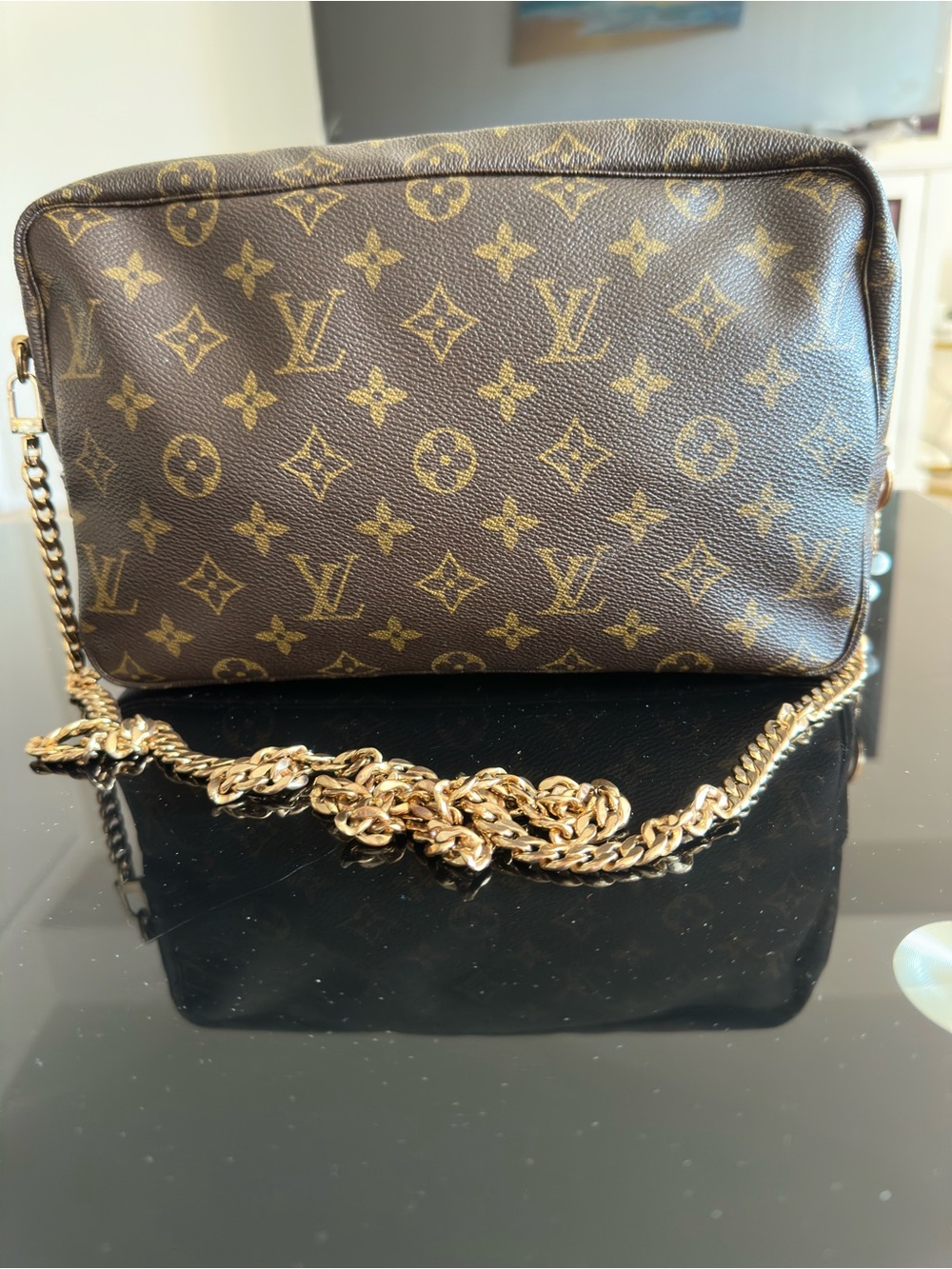 Louis Vuitton Brown Monogram Crossbody with Gold Chain Strap N08903